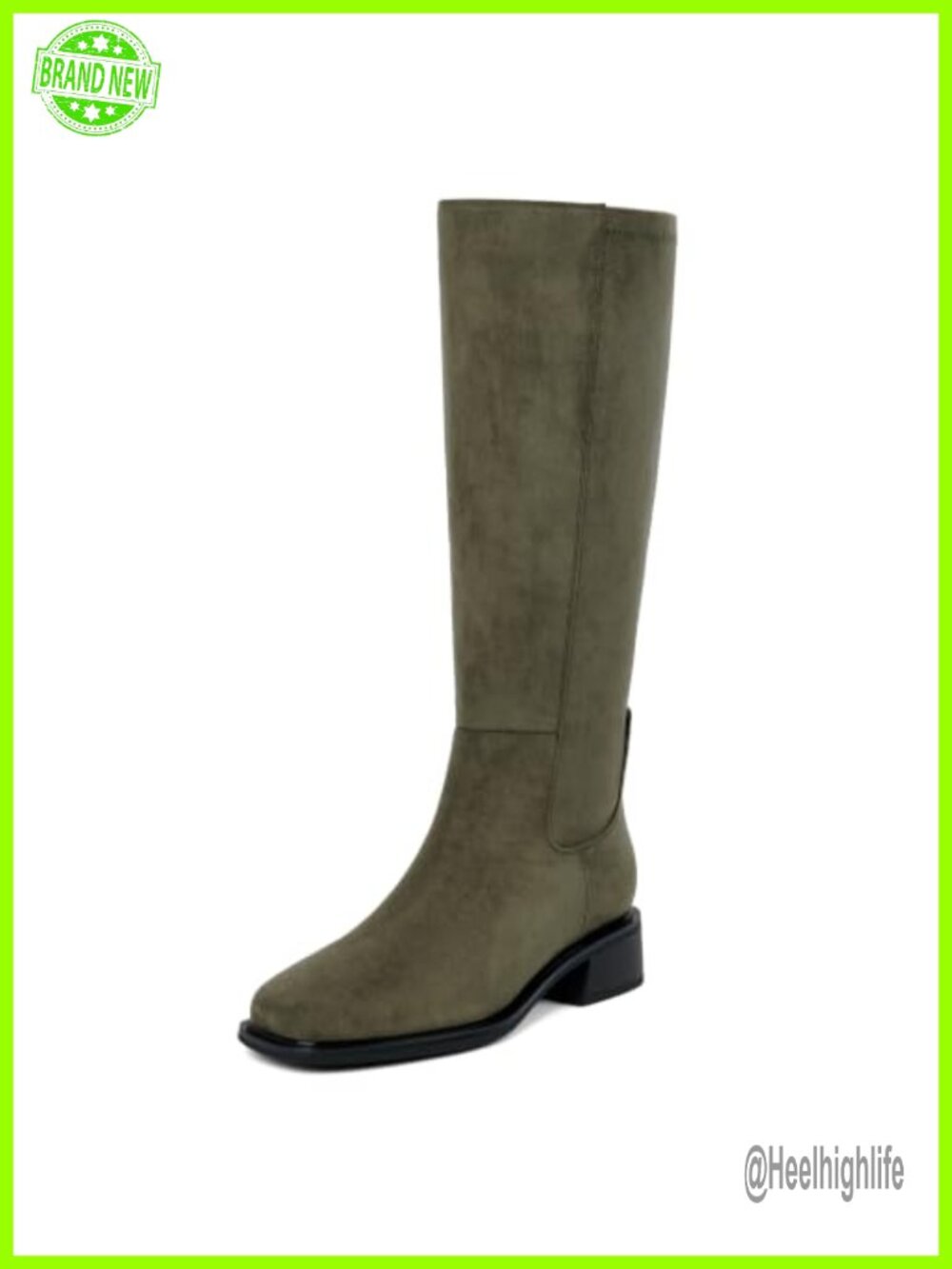 Women's Knee High Boots Low Heel Faux Suede Square Toe Tall Stretch Boots